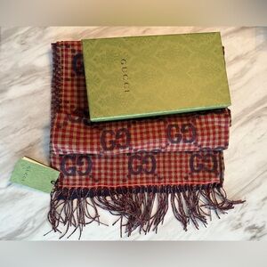Gucci GG Logo Poule Wool Scarf NEW Full Set Large Scarf GIFTABLE